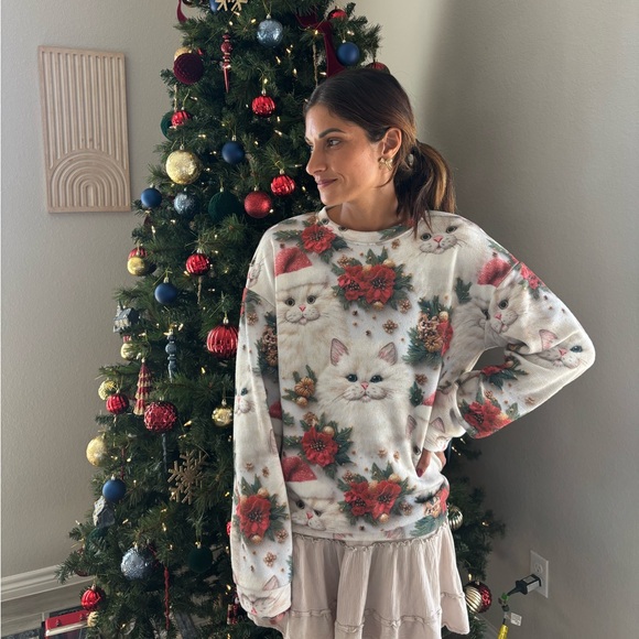 Festive Cat Print Sweater - Picture 2 of 3